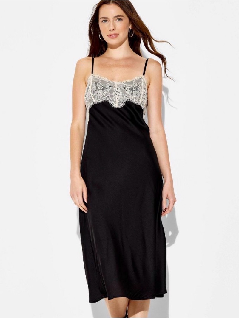 New Wild Fable Black Slip Dress With Lace Sz. Small